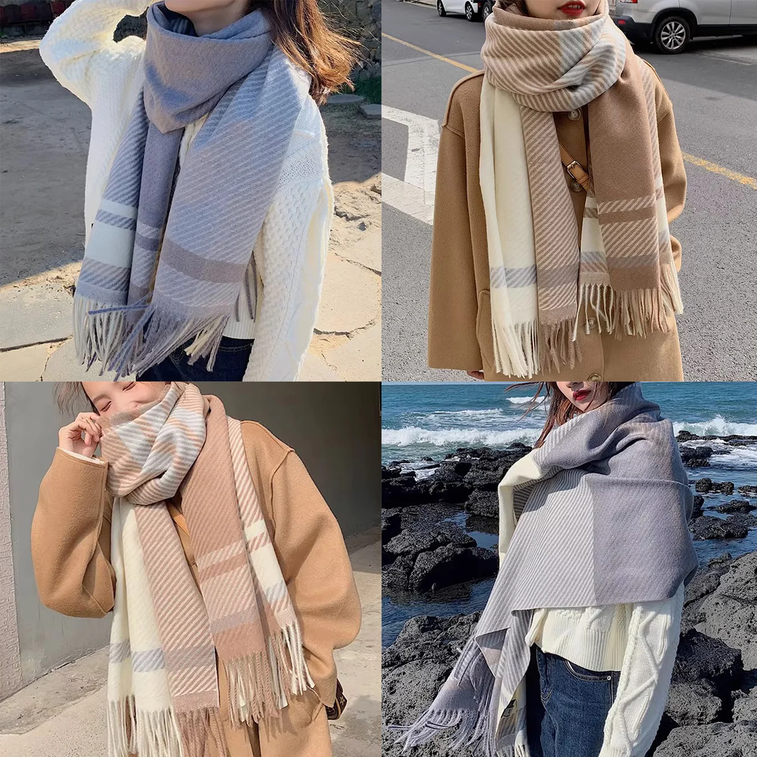 Fashion Unisex Multicolor Wool Tartan Scarf Women Warmer Cashmere Shawls And Wraps Ladies Long Plaid Wool Scarves Shawl Femme