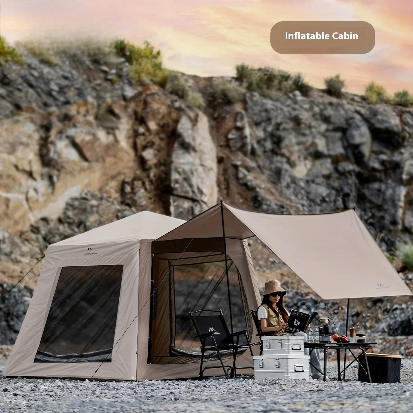Quick Open All Season Inflatable Camping Tent with Canopy Silver Coated Porch Outdoor Exploration Camping Equipment