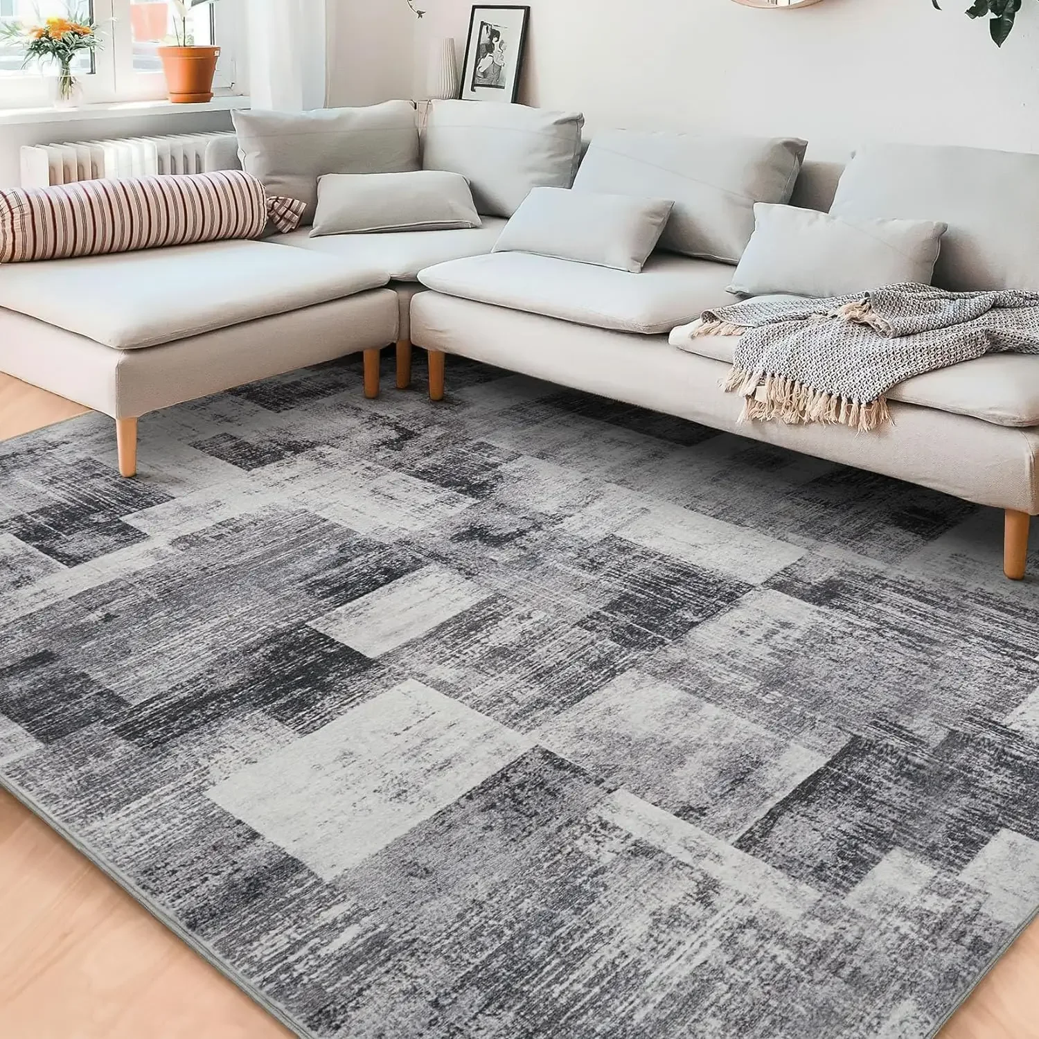 

Furniture suppliesArea Rug Living Room Rugs: 8x10 Indoor Soft Low Shaggy Fluffy Pile Carpet Abstract Decor Large Washable for Be