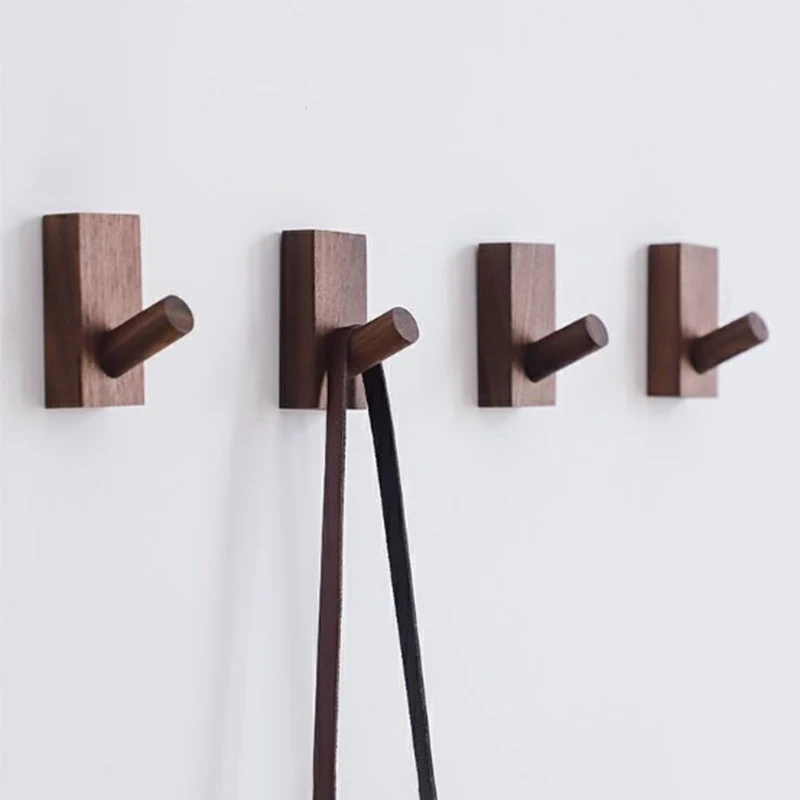 New Simple Solid Wood Hook Walnut Hanging Hanger Bathroom Wall Hook Bedroom Coat Storage Rack Home Towel Key Decoration Hook