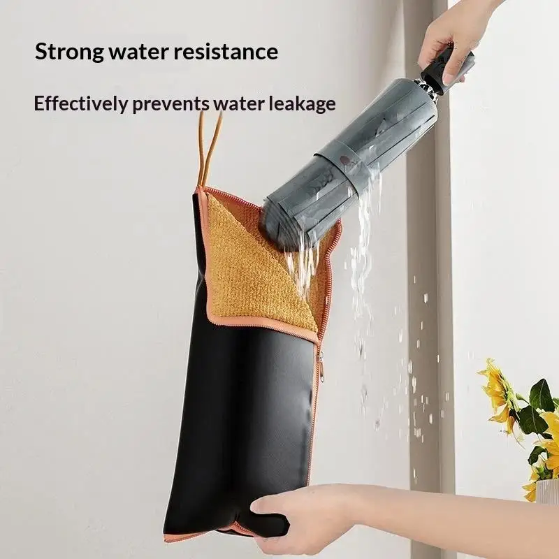 Microfiber Umbrella Storage Bag Black Folding Carrier With Handle And Hanging Loop Hand Washable
