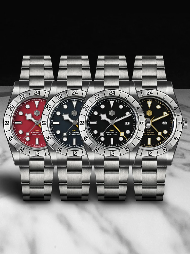 San Martin verbesserte 38,3 mm Hangzhou 6460 BB GMT Herrenuhr, automatische mechanische Sportuhr, Saphirglas, wasserdicht, 100 m, SN0054