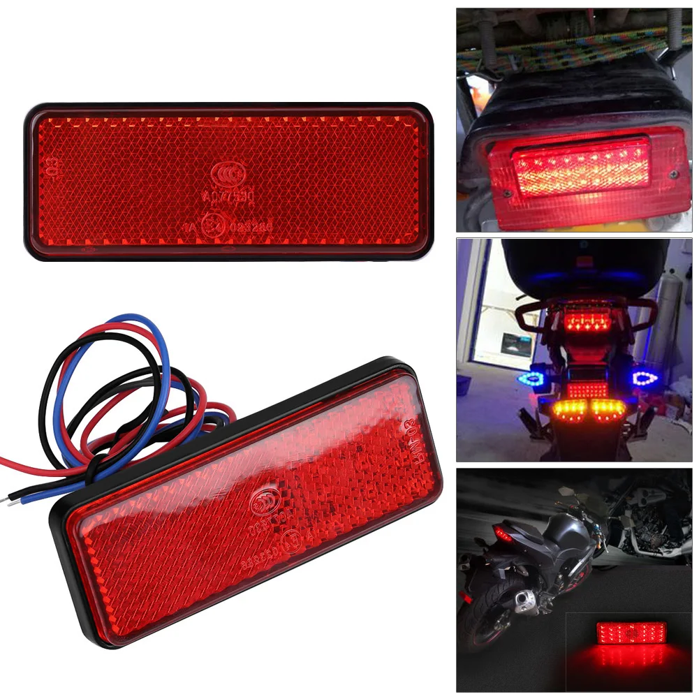 1Pc 12V Universal Motorcycle Scooter Moped Rectangle LED Reflector Tail Brake Light Stop Lamp