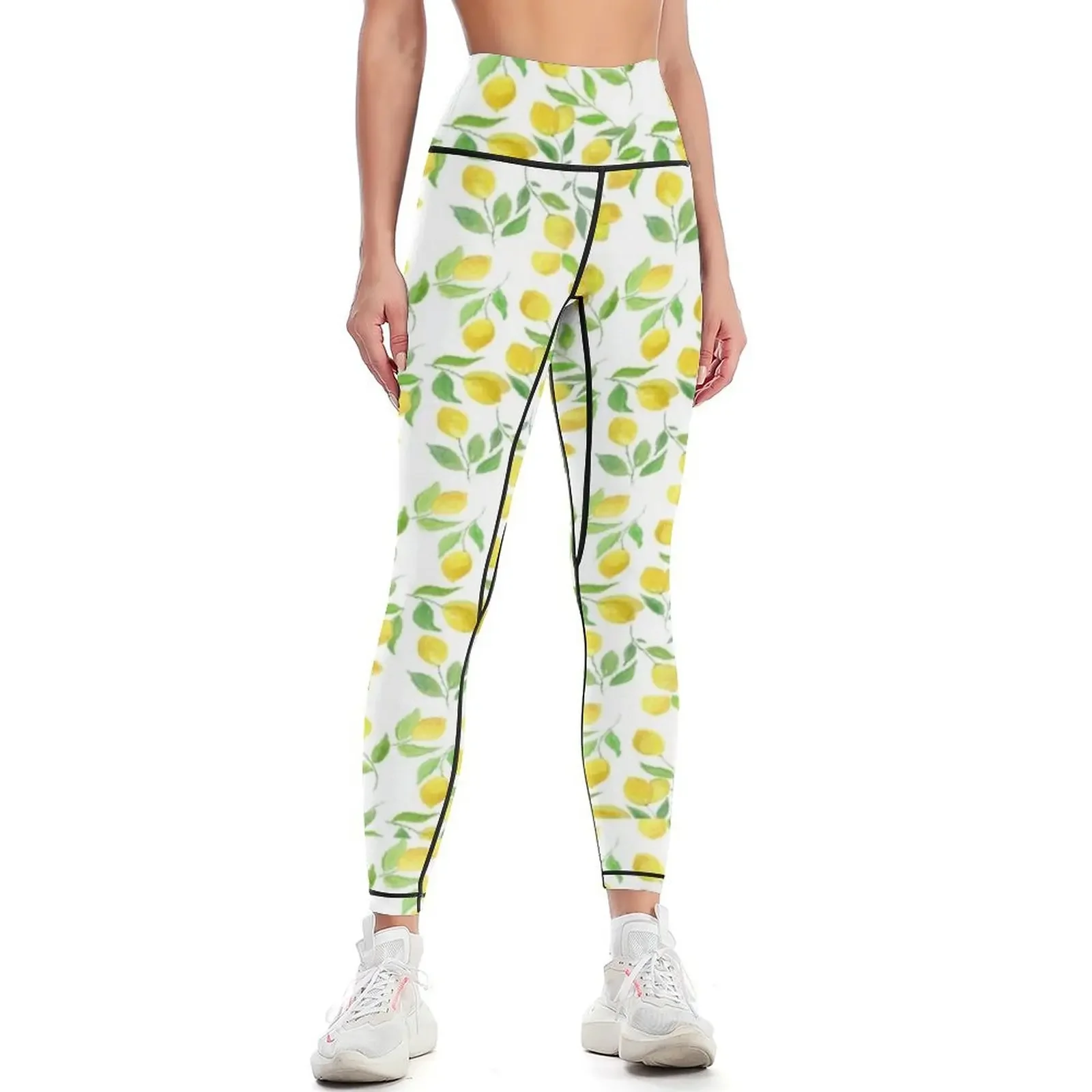 

Watercolor Lemons Pattern Leggings sporty woman push up Tight fitting woman Womens Leggings