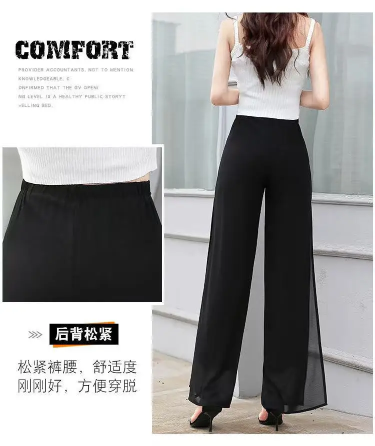 2025 Elegant Fashion Harajuku Slim Fit Women Clothes Loose Casual All Match Chiffon Wide Leg Pants High Waist Split Skirt Pants