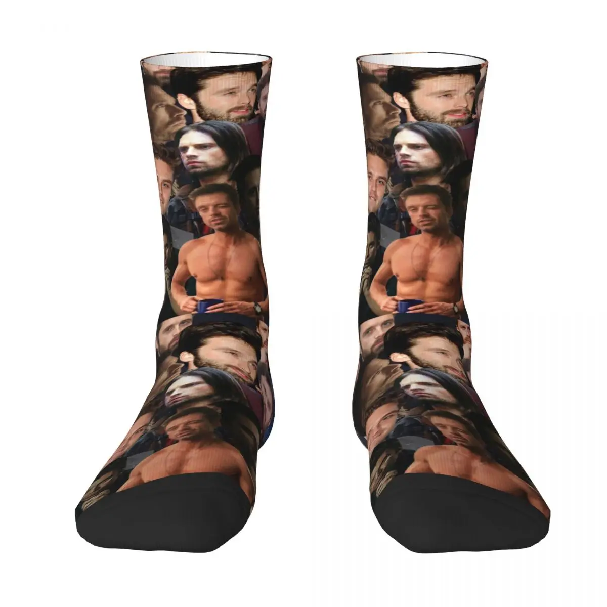 

Sebastian Stan Photo Collage Socks Harajuku Sweat Absorbing Stockings All Season Long Socks Accessories for Man's Woman's Gifts