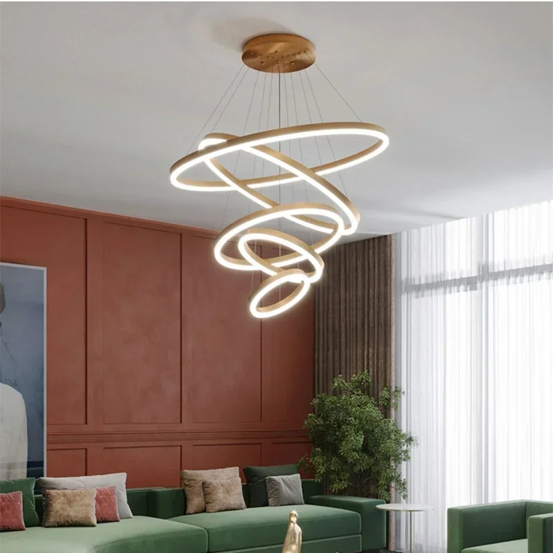 Modern Led Chandelier For Living Room Dining Room Metal Chandelier Lighting Hanging Gold 5 Circle Rings Lamp Lampare Deco Tech