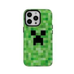 Coque de téléphone de dessin animé de monstre de pixel vert, coques de téléphone portable en acrylique TPU, IPBathroom NE 16, 15PRO MAX, 14, 13, 12, 11 PRO, 16 Plus, 2 en 1