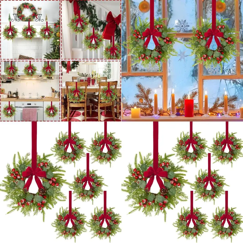 

Набор из 6 мини-рождественских венков для различных дверных проемов, окон и домашнего декора.