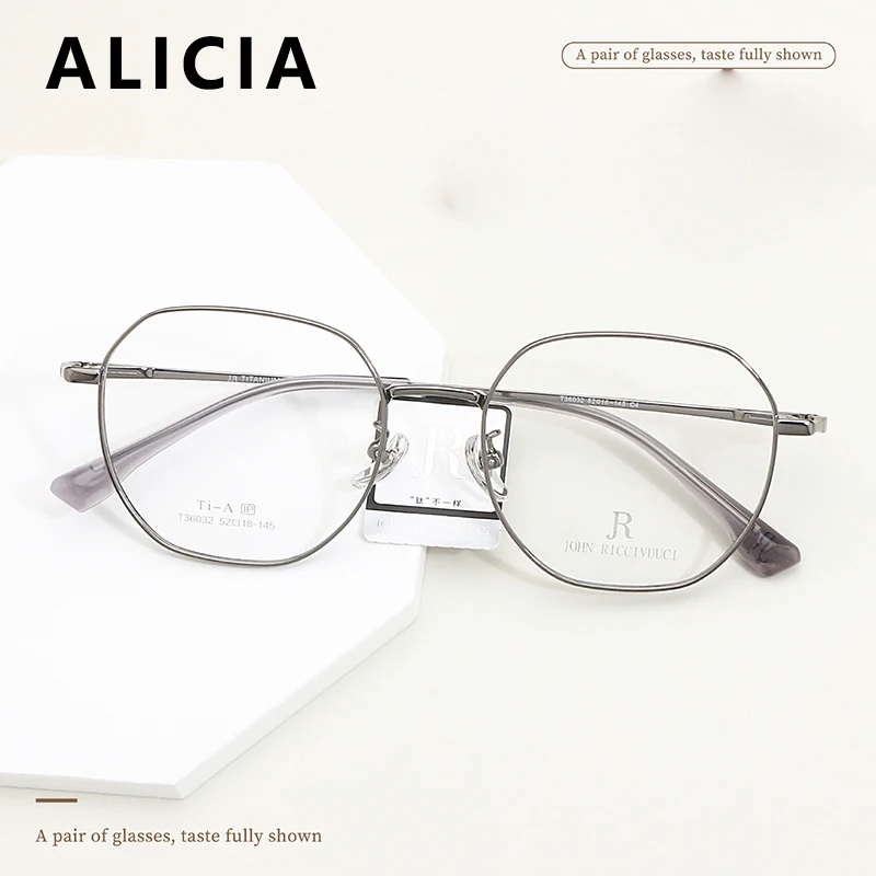 ALICIA Man Women Fashion Retro Polygon Pure Titanium Glasses Frame Men Women Ultralight Polygon Optical Eyeglasses Frame