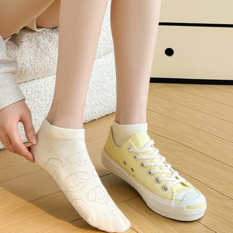 Women's Sock Spring Summer Breathable New Three-dimensional Bear Short Sock Low-help Cartoon Cute Combed Cotton Solid Color Sock