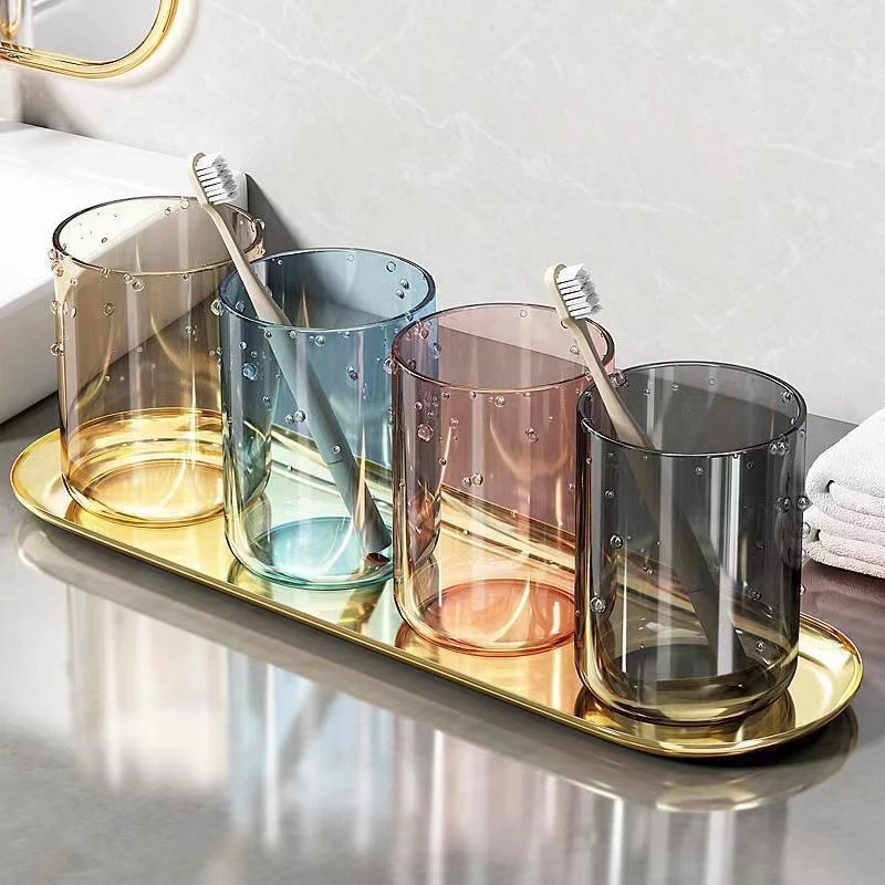 High Capacity Nordic Style Toothbrush Cup Clear Tooth Glass Bathroom Solid Color Transparent Mouthwash Cup