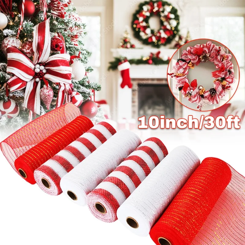 

Christmas Ribbon Tree Decoration Mesh Tulle Roll Fabric Pendant Merry Christmas Decor For Home 2024 Xmas Gifts DIY New Year