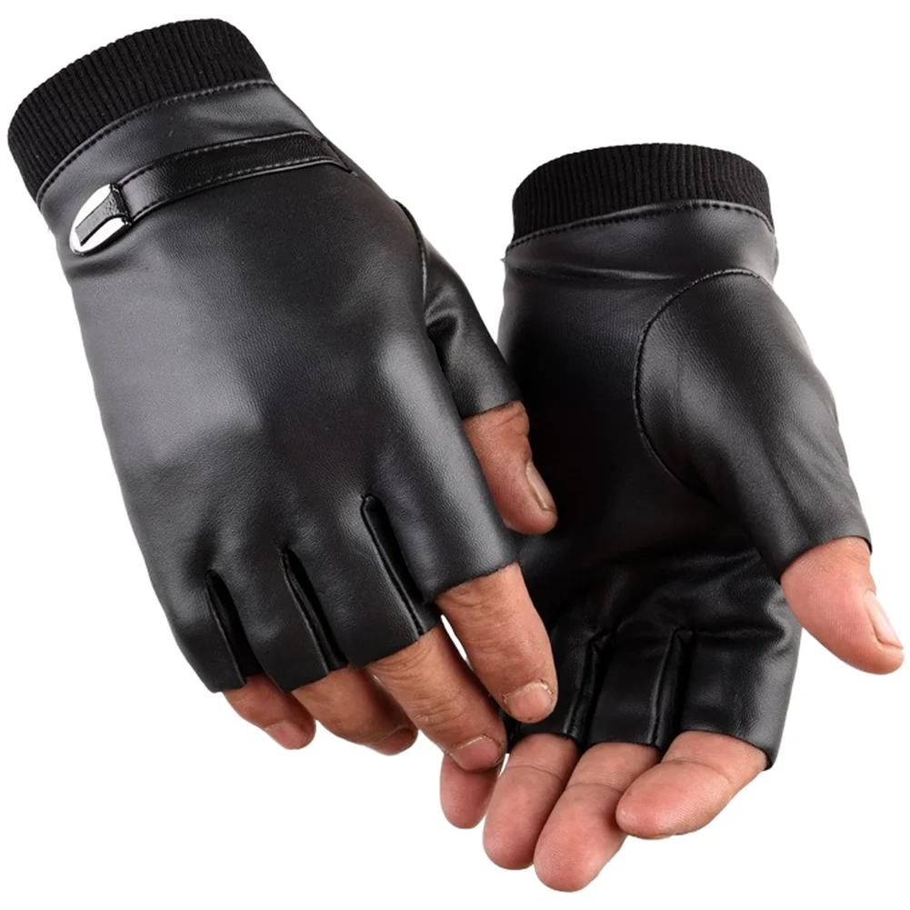 Winter Half Finger Gloves Soft Fleece Interior Non Slip Surface for Typing Driving Outdoor Activities Black Gray
