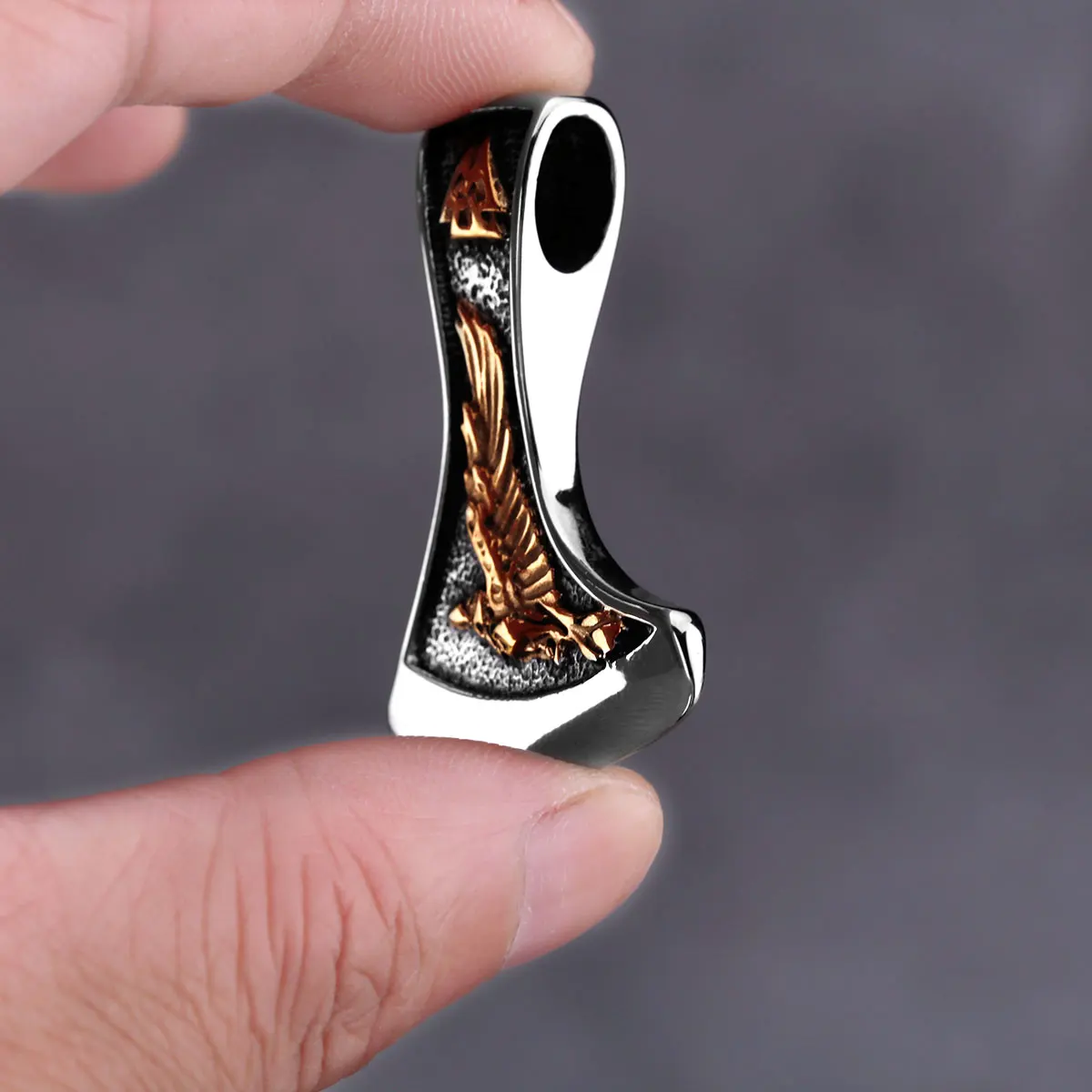 Vintage Viking Double Sided Axe Wolf and Crow Men Necklace Fashion Hip Hop Biker Pendant Stainless Steel Jewelry Gift Wholesale