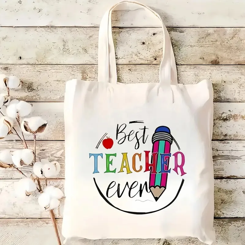 Teacher Appreciation Canvas Tote Bags Teach Love Inspire & Change The World , Shoulder Handbags for School Gift for Teachers