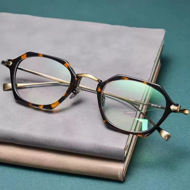 

Retro Square Polygon Spectacle Frames Japanese Handmade Ultralight Titanium Acetate Glasses Frame Women Fashion Eyeglasses Man's