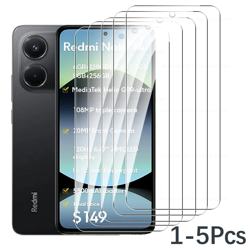 1-5Pcs 9H Protective Glass For Xiaomi Redmi Note 14 4G 5G Global Tempered Glass Redmy Note14 Note 14 2025 Screen Protector Film