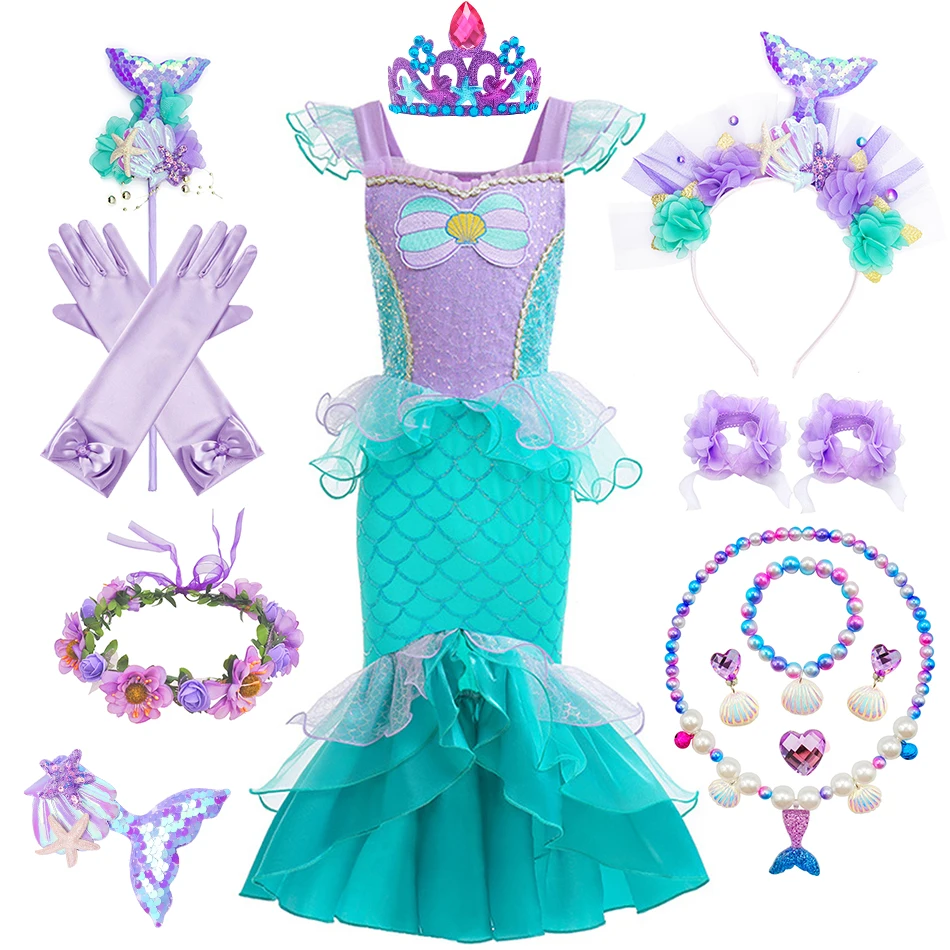 

Mermaid Dress Princess Cosplay Girls Ariel Clothes Children Birthday Christmas Halloween Carnival Party Kids Fishtail Outfits