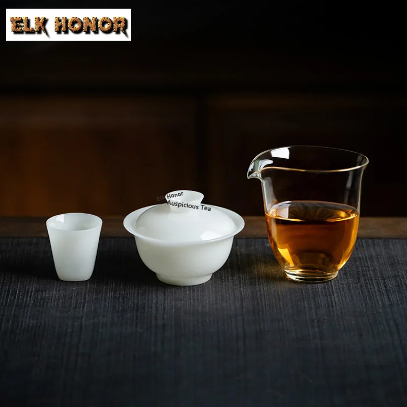

3pc/set Ice-glazed Jade Porcelain Gaiwan Tea Set Complete Set Elegant Tea Ceremony Set Teapot and Tea Cup Set Tableware Craft
