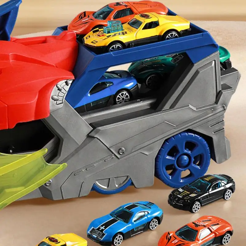 Dinosaur Car Toy Inertial Sliding Dino Car Truck Track Toy Funny Dino Truck Toy With 6 Racing Vehicles For Over 3 Years Old Boys