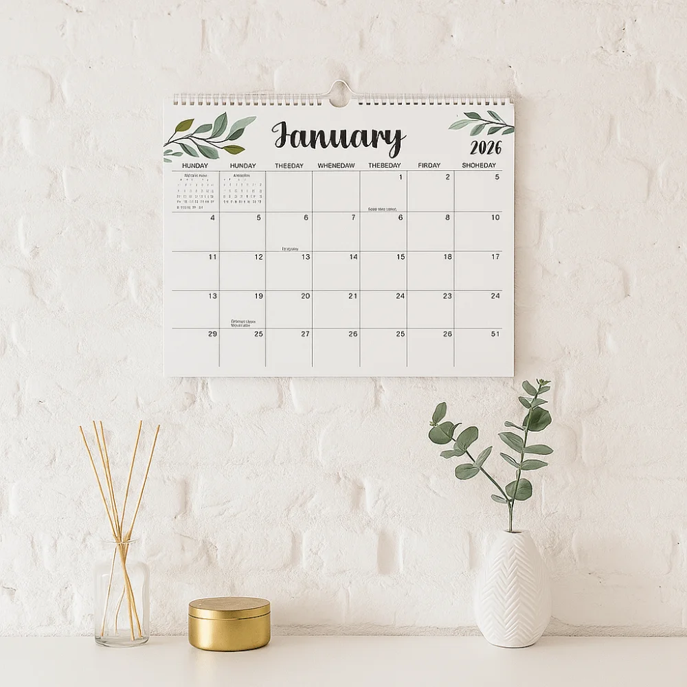 Schedule Planner 18 Months Leaf Pattern Calendar Coil Binding Square INS Coil Calendar Minimalist Portable Wall Calendar Office