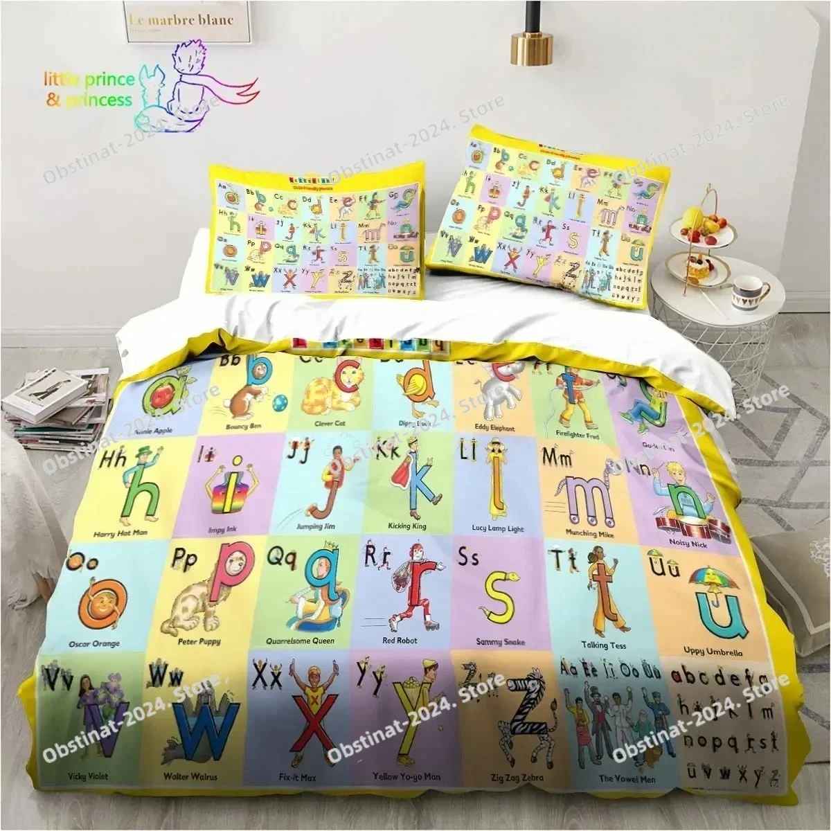 

Educational Alphabet Bedding Set Printed single Comforter Quilt Bed Cover Duvet Cover Pillow Case 3 Pieces Sets Kids Adult Size