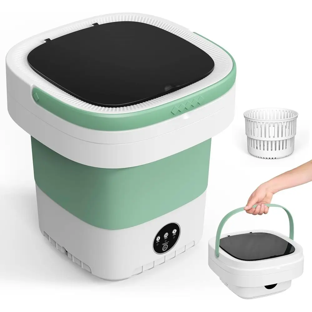 

Мини-стиральная машина 12 л с корзиной для отжима для мелких вещей, идеально подходит для квартир, общежитий, автодомов (зеленая)