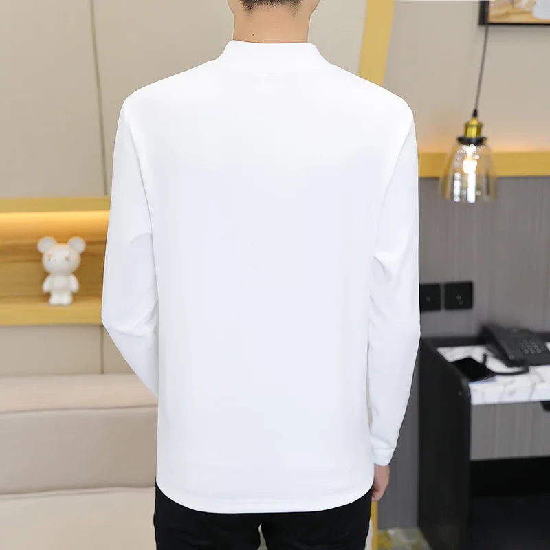 Autumn Winter Velvet Keep Warm T-shirts Men's Sweatshirts Letter Print Slim Casual Tee Half High Collar Pullover Bottoming Shirt