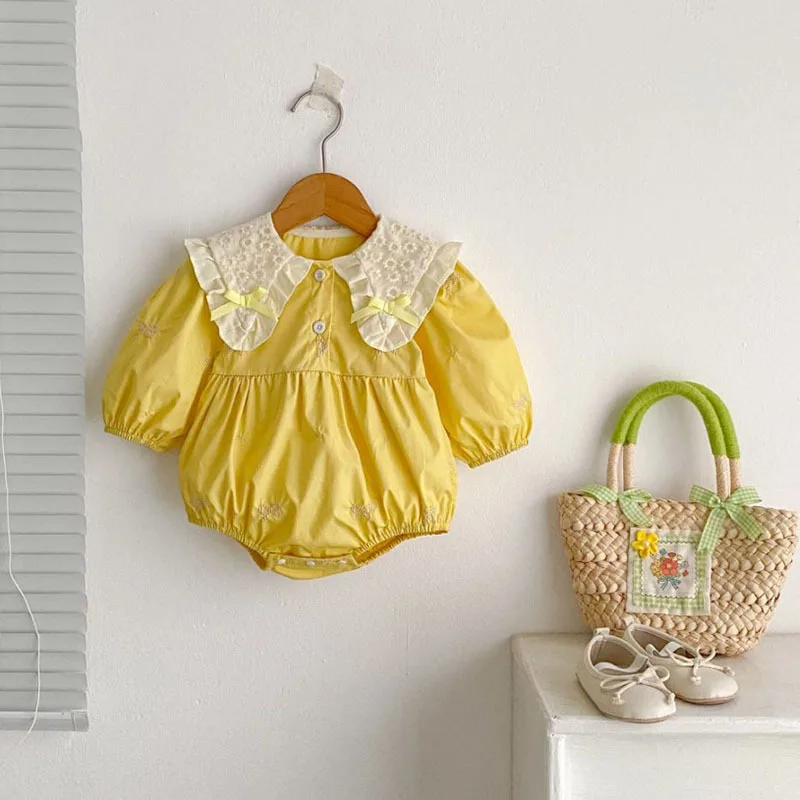 

Girls' Dress with Bowknot Embroidery Baby Clothes Spring and Autumn Long Sleeve Baby Girl Romper Children's Sister Outfit