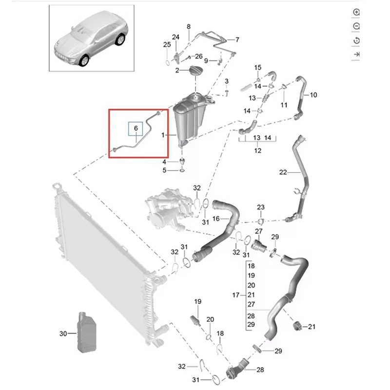 New High Quality Engine Coolant Tank Hose Cooling System Water Pipe Hose 95B122447F For Porsche 95B MACAN