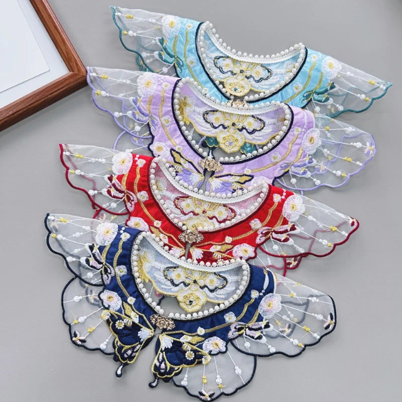 Women Color Embroidery Fake Collar Chinese Vintage Hanfu Flower Detachable Collars Accessories DIY Apparel and Accessories
