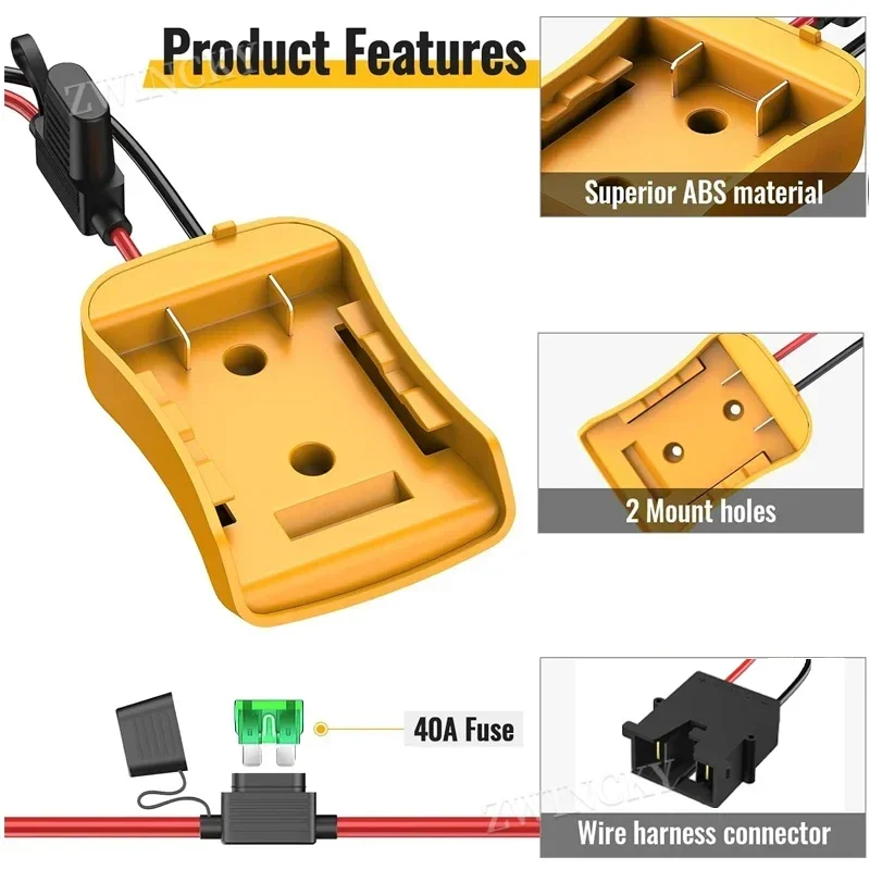 Battery Adapter for Dewalt 18V 20V Battery DCB205 DCB206 DCB204 Power Wheels Adapter with Wire Harness Connector Converter