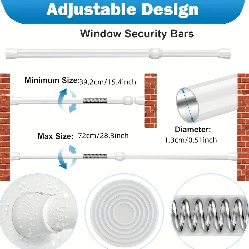 Adjustable Safety Ba Polished Metal Adjustable Window & Glass Door Safety Bar Secure Sliding Lock Stick with Rubber Tips view 2