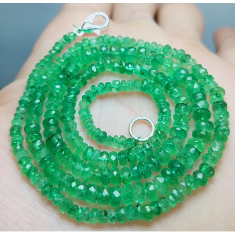 

Beaded , Micro Cut Faceted Emerald Beads Necklace, 2 to 4mm bead