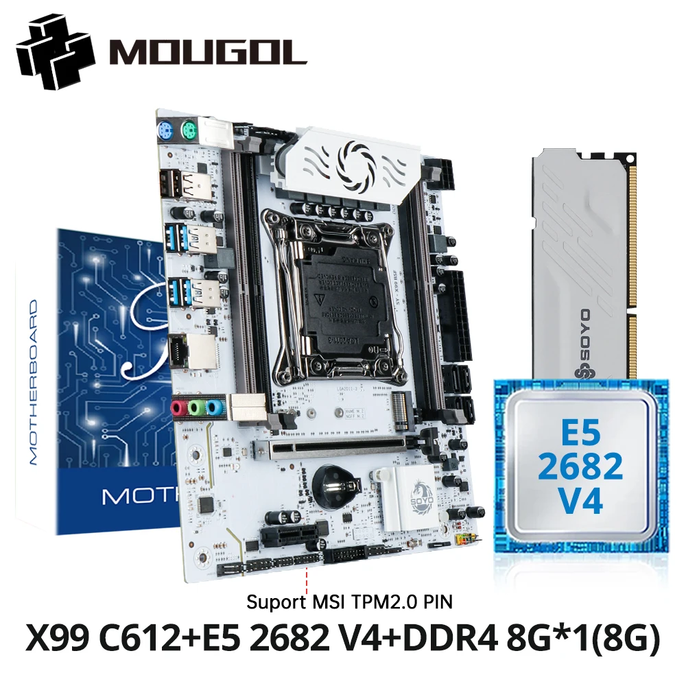 MOUGOL X99 Motherboard Set with Intel Xeon E5 2650 V4 CPU Dual-channel DDR4 16Gx1 2133MHz RAM for Gaming Computer Components