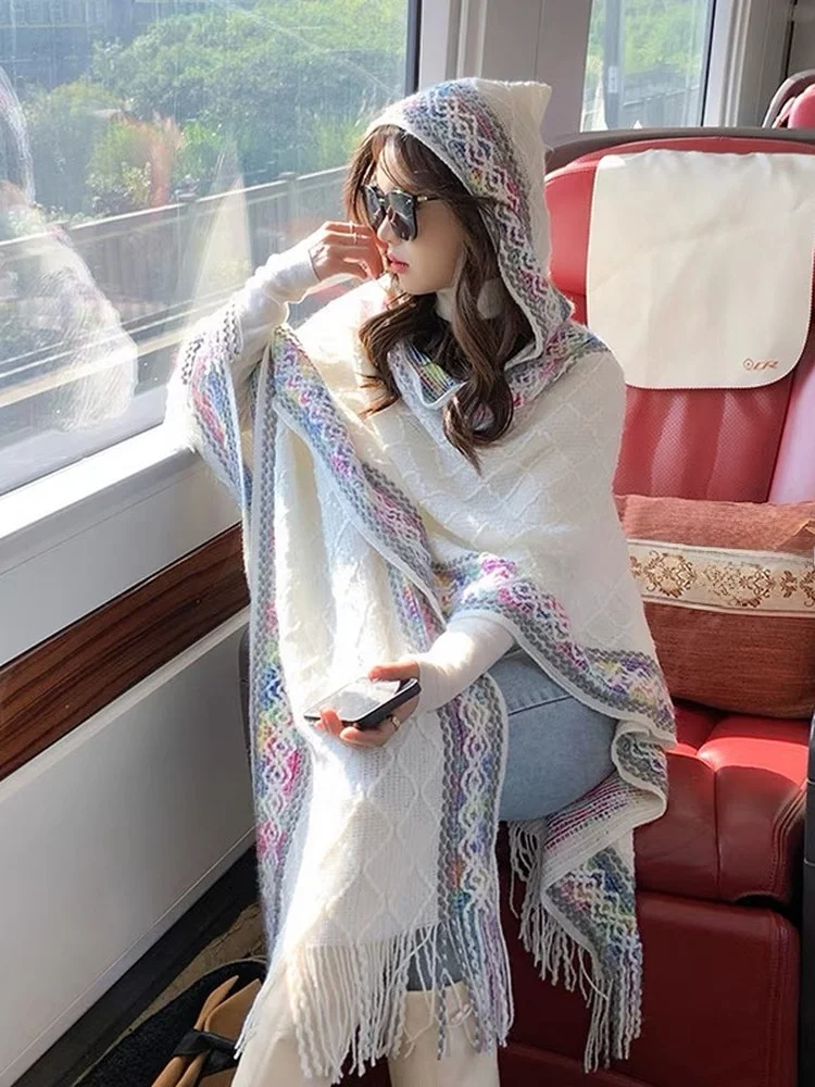 

Warm Knitted awl n Sle Women's Faion Travel Ethnic Wind Autumn Winter Double Use Scarf Long Rectangle ape Deco...