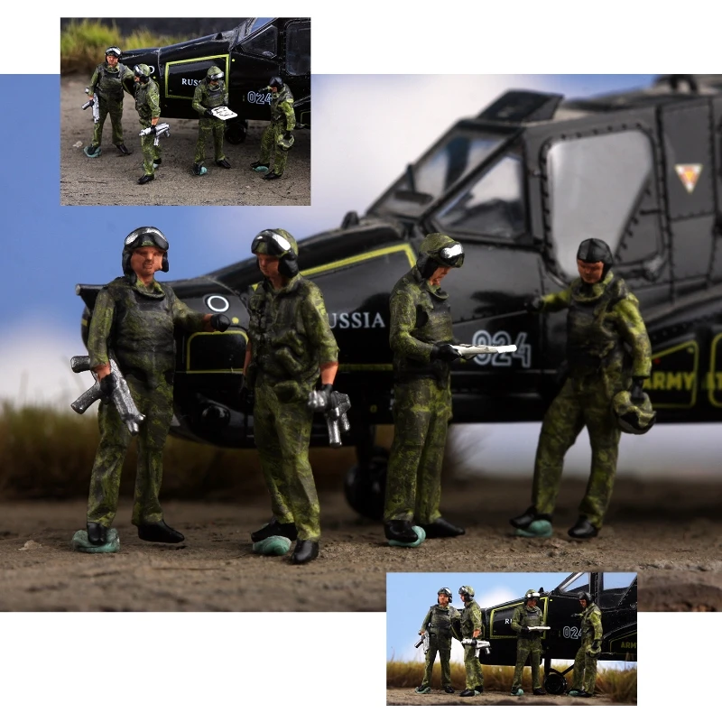 1:72 Scale Model 4Pcs Realistic Action Figure Russian helicopter pilot Soldiers DIY Scene Accessory Collection Display Gifts