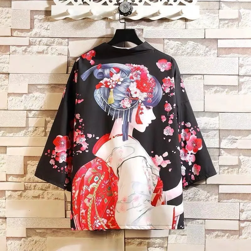 Men Kimono Japanese Style Haori Chinese Style Cardigan Adult Summer Loose Cardigan Women Carp Dragon Yukata Samurai Clothes