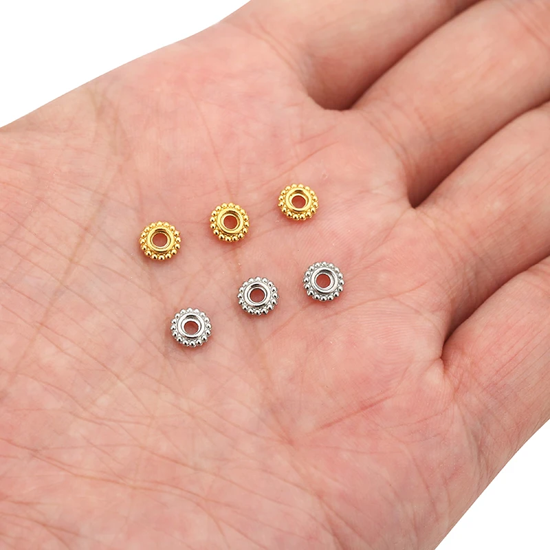 20pcs/lot 6mm Stainless Steel Gold Color Round Spacer Beads Small Flower Charms for DIY Bracelet Necklace Spacer Jewelry Making