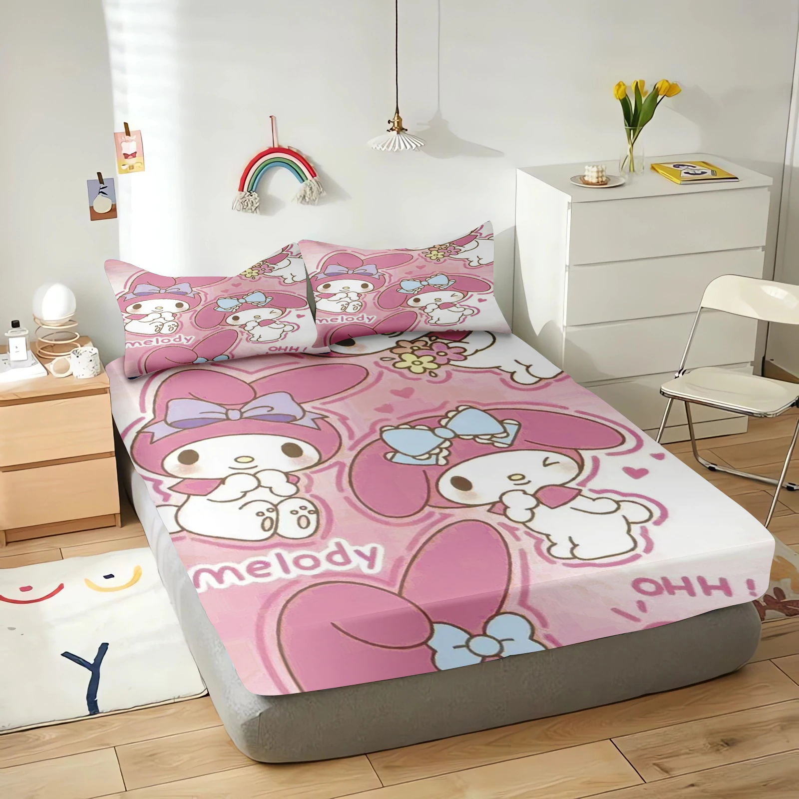 

Sanrio Melody Polyester Fitted Sheet for Children Cartoon Elastic Sheets Soft Cover Cute Digital Printing New Design