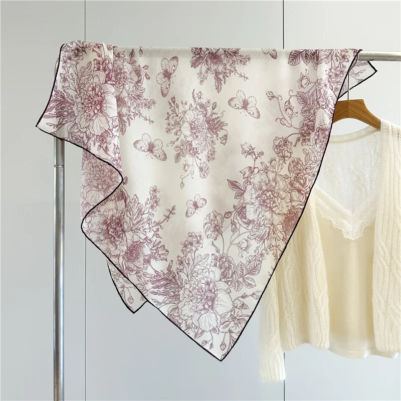 

Women's Wool Scarf 2024 Autumn/Winter New Arrival Elegant Flower Diamond Grid Merino Wool Square Scarf Lightweight Merino Wool W