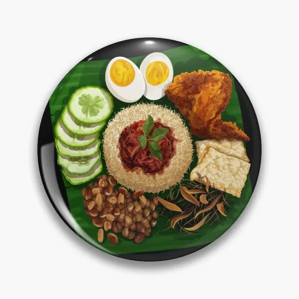 Nasi Lemak arroz con huevos de pollo fritos botón suave Pin amante ropa de dibujos animados Collar de Metal creativo mujeres divertido regalo broche