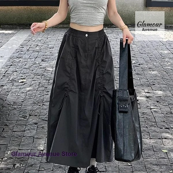 

Korean-style plus-size gray quick-drying irregular tooling skirt women's spring and autumn new A-word overskirt long slim skirt