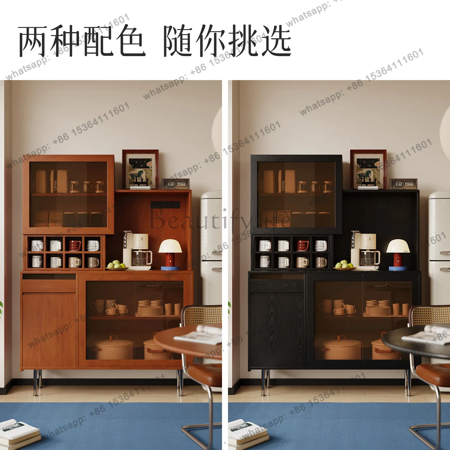FG Medieval Multifunctional Side Cabinet Solid Wood Storage Open Locker Shelf Large Capacity