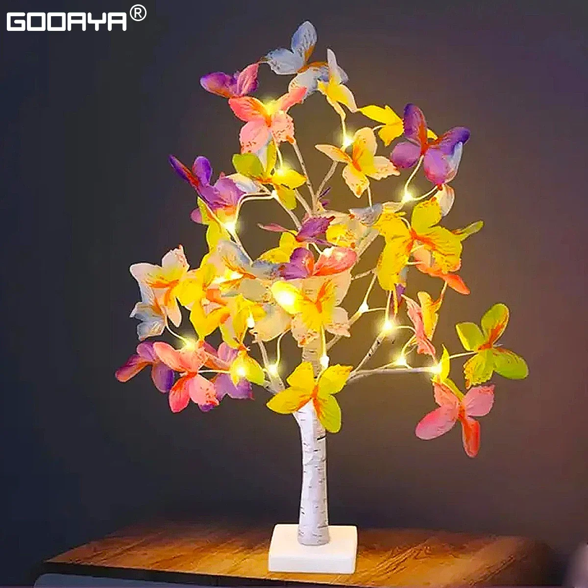 

24-светодиодные мерцающие елочные гирлянды, березовое дерево, батарея, USB-питание, бабочки для вечеринки, рождественские украшения, ночник