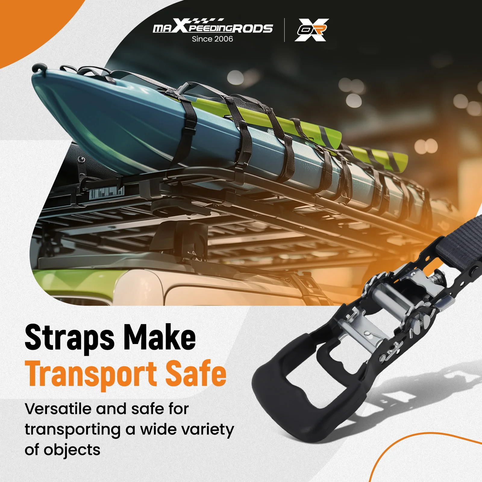 Heaty Duty Ratchet Tie Down Straps 1.5in x 15ft 4400 lb Black for Truck Trailer