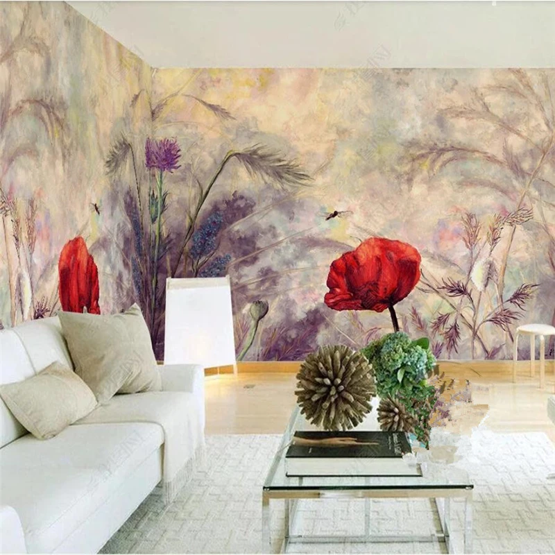 Customized mural hand-painted retro nostalgic abstract oil painting flower plants European wallpaper Living room background wall