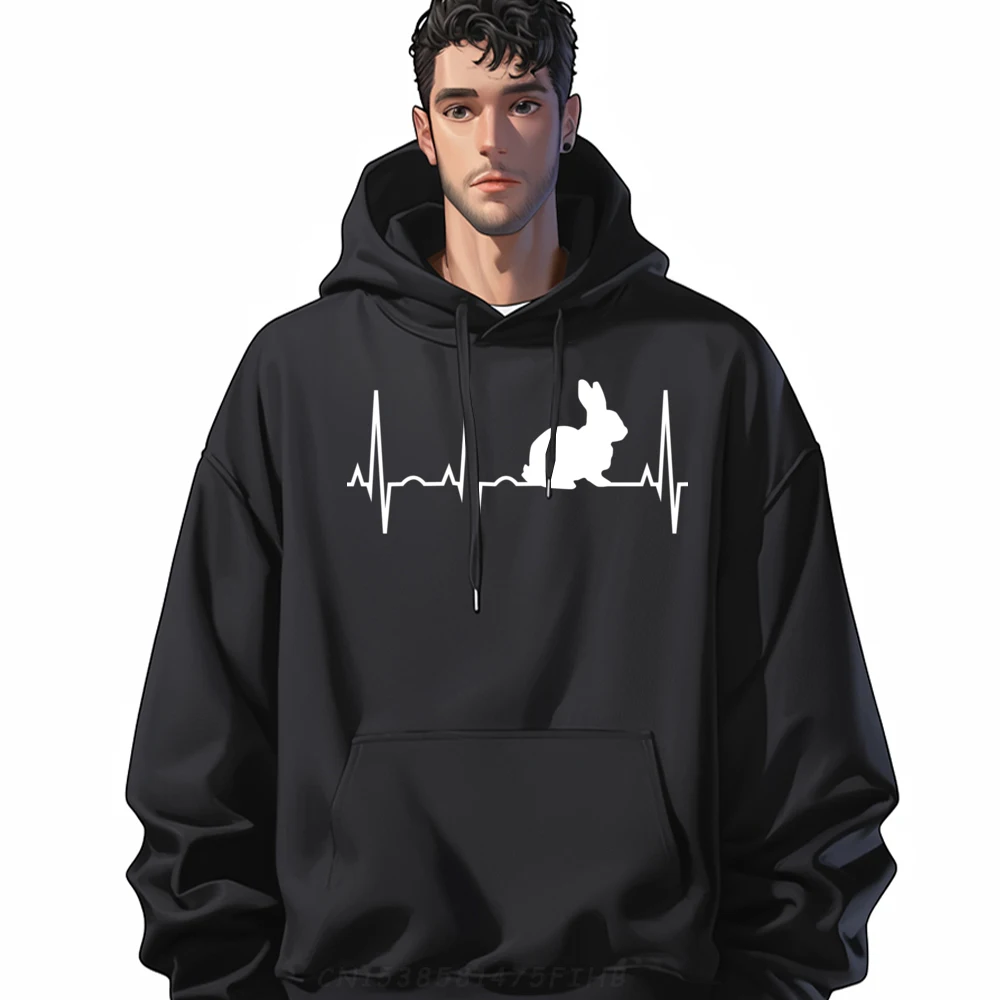 

Bunny Heartbea for Bunny Lovers Rabbit Plain Shirt Mans Long Sleeve Hoodie Men Hoodies