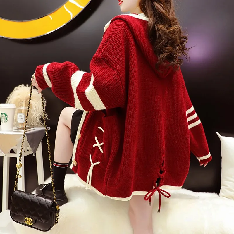 Spring Autumn women\'s Korean vintage sweater knitting coat loose lazy cardigan sweater casual hoodie NS5814